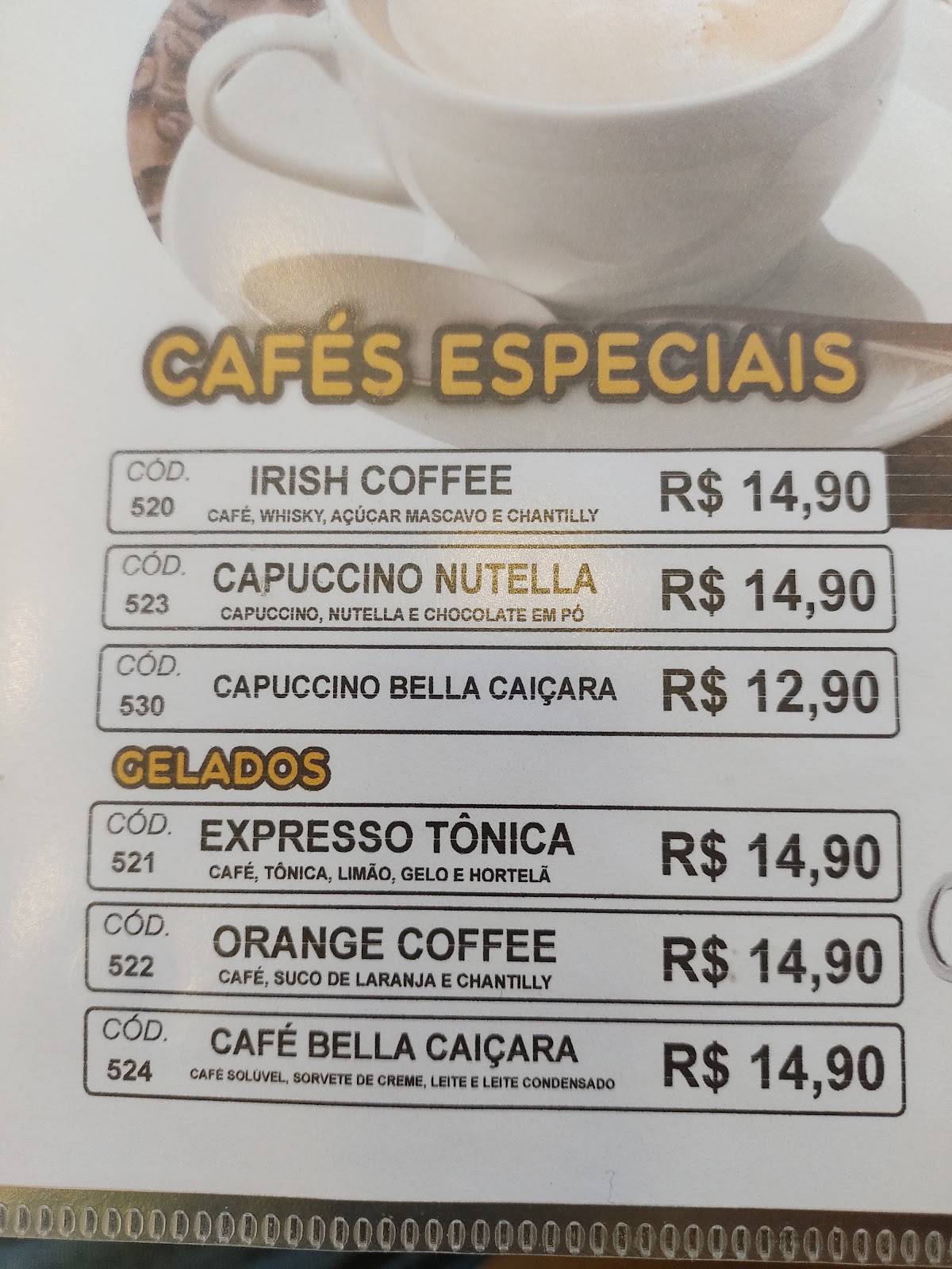 Bella Caiçara Padaria e Pizzaria cardápio