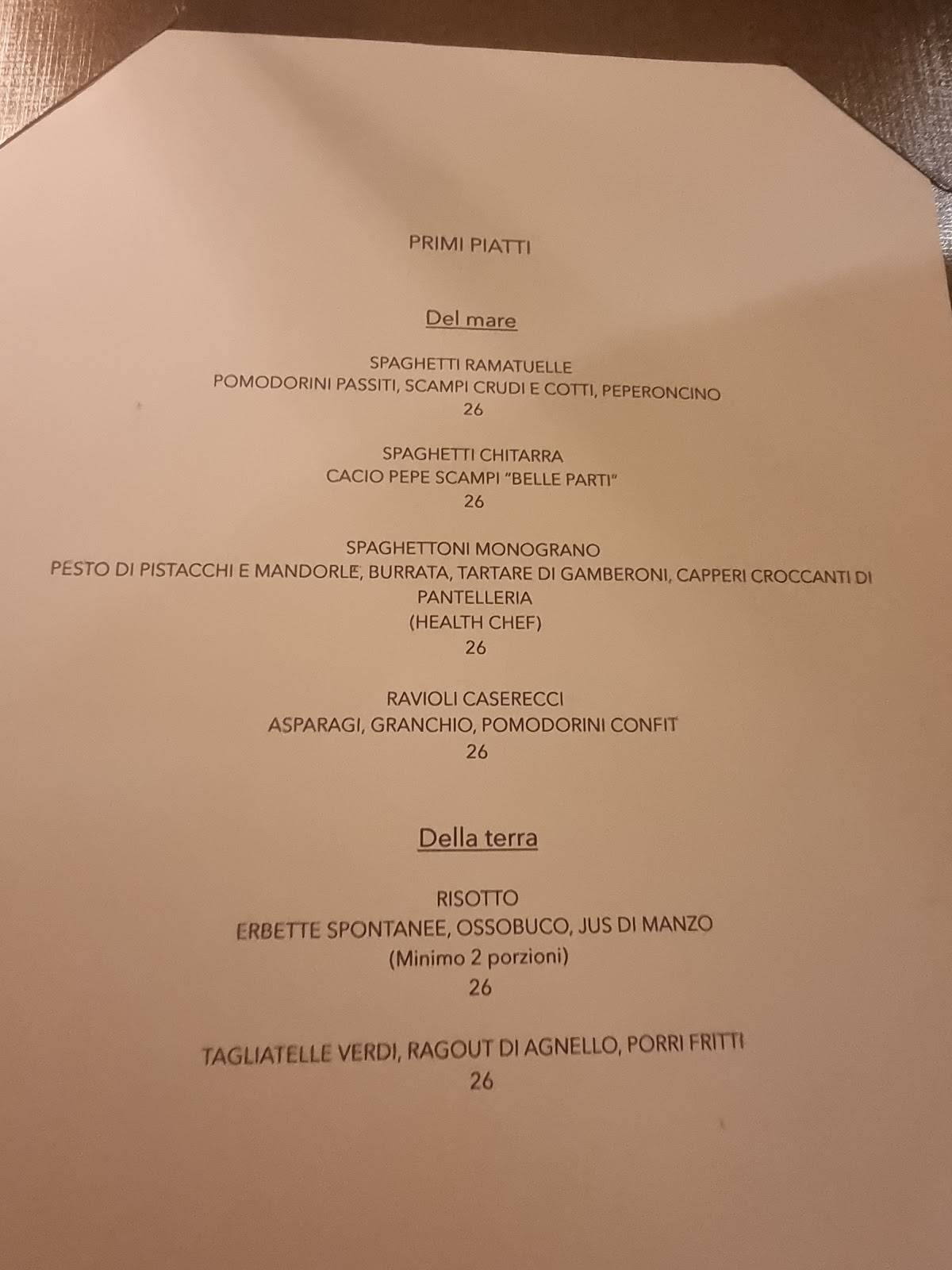 Menu di Belle Parti 