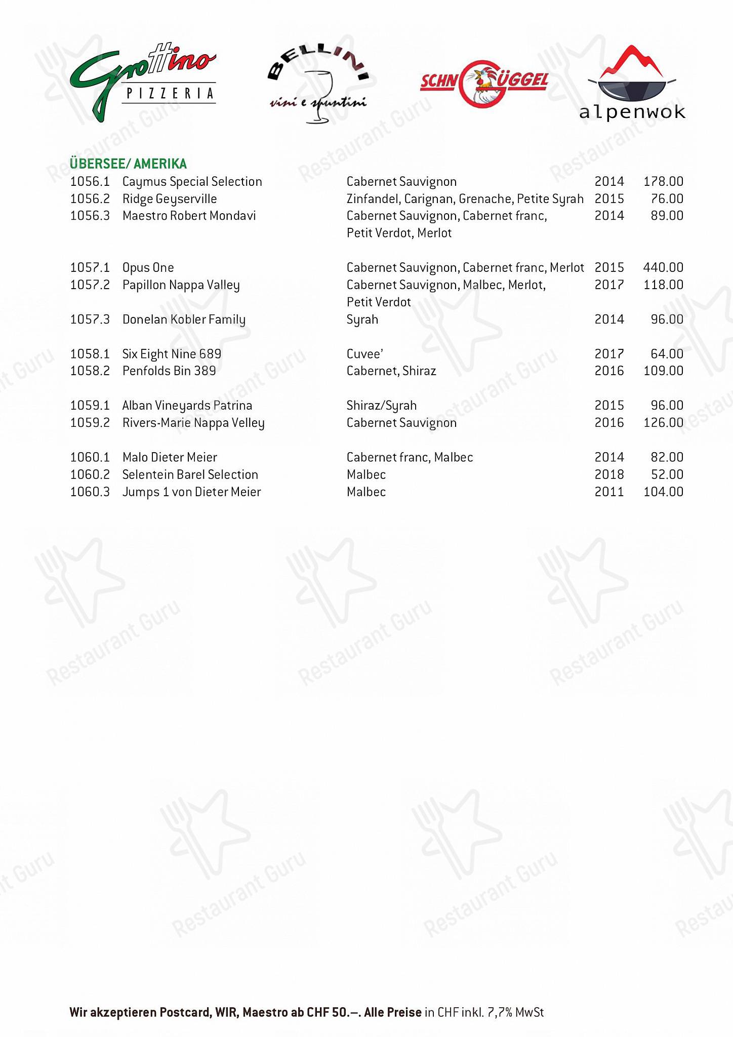 菜单 per Bellini Vini e Spuntini in Arosa