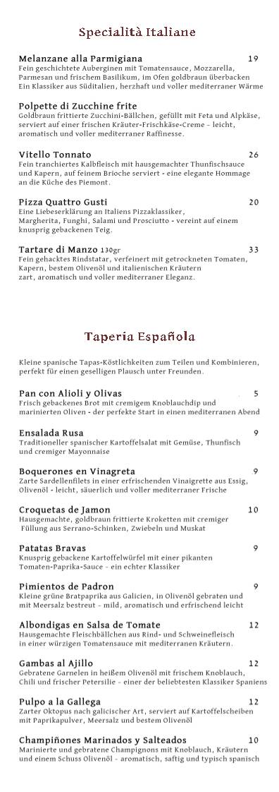 Menu di Bellini Vini e Spuntini 