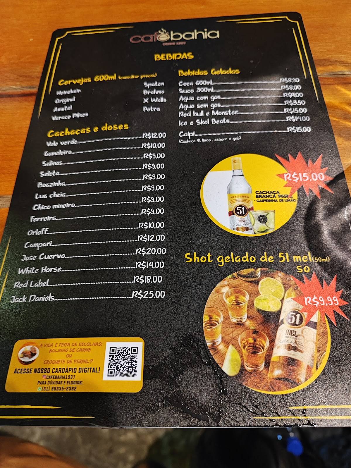 Café Bahia cardápio