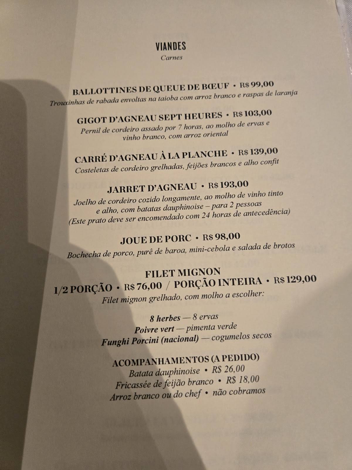 Taste-Vin cardápio