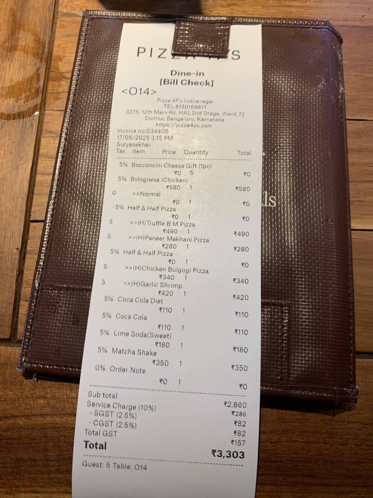 Pizza 4P's Indiranagar menu