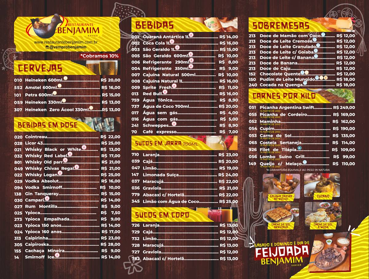 Restaurante Benjamim cardápio