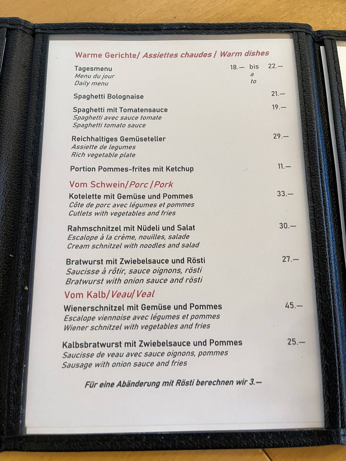 Menu di Berghotel Hornberg 