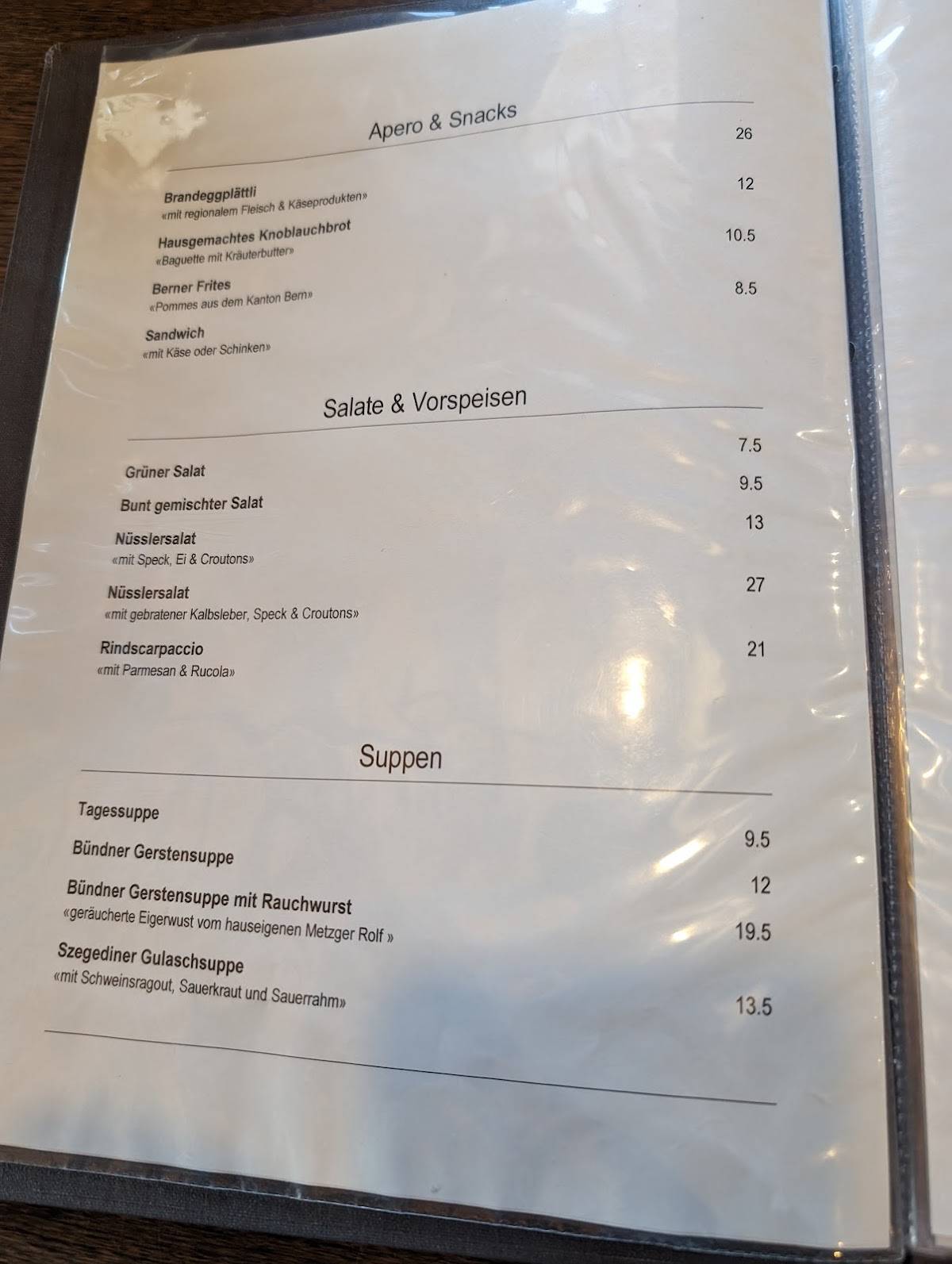 Menu di Bergrestaurant Brandegg 