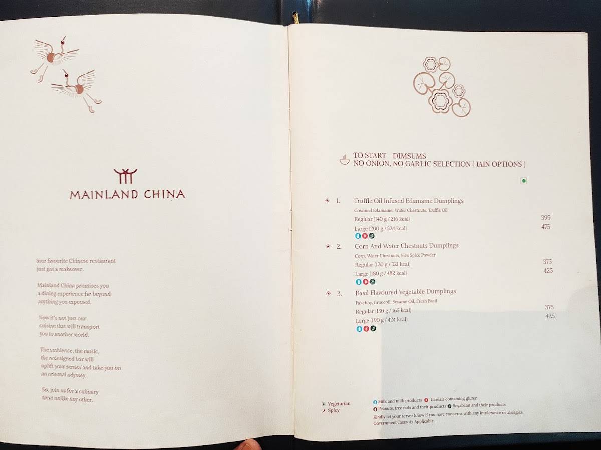Mainland China menu