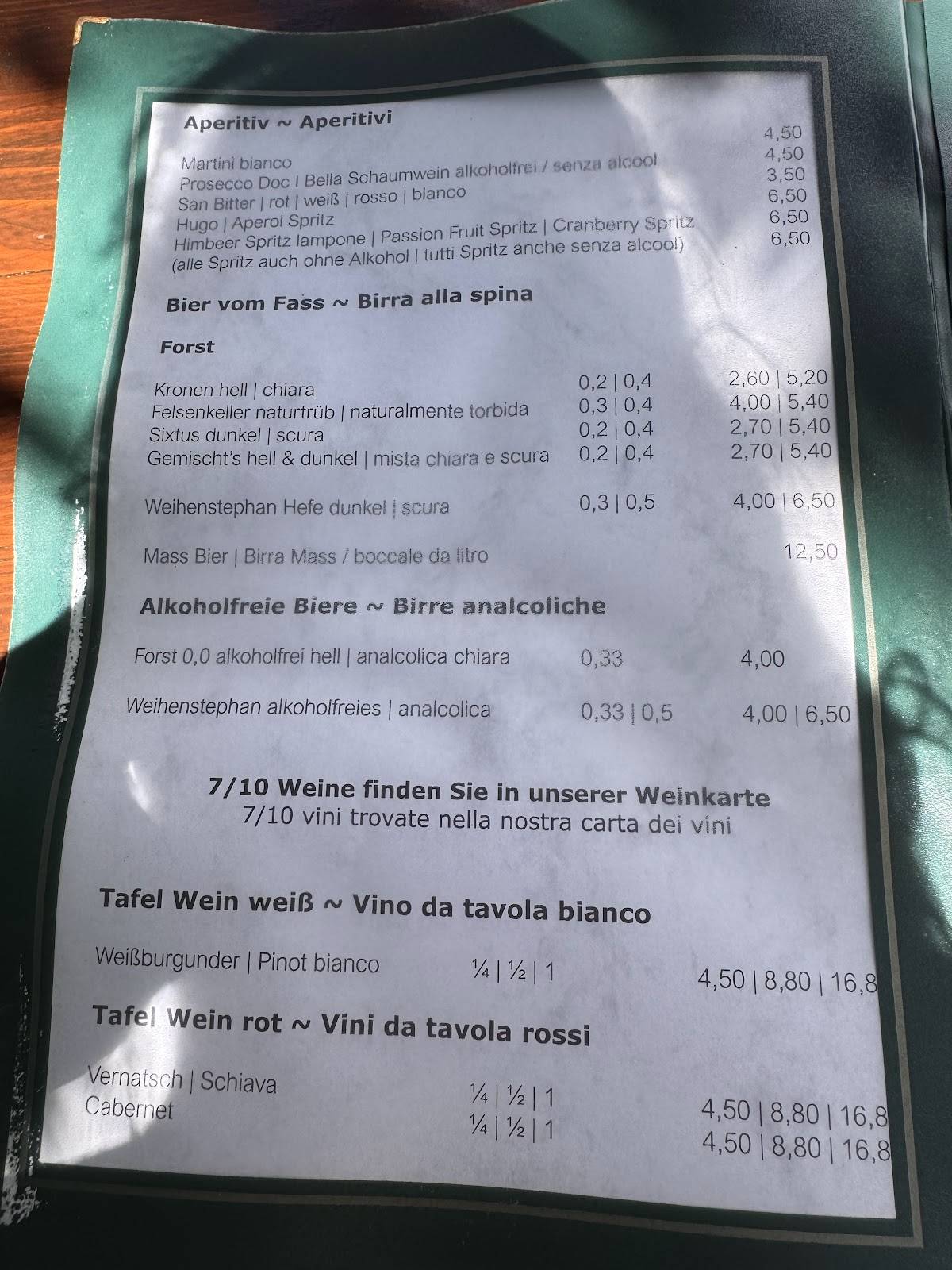 Menu di Bierkeller Latsch 