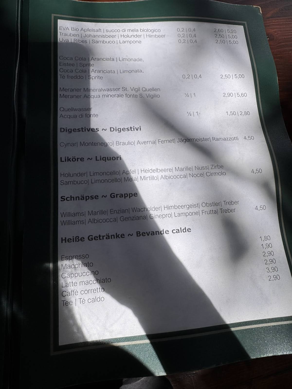 Menu di Bierkeller Latsch 