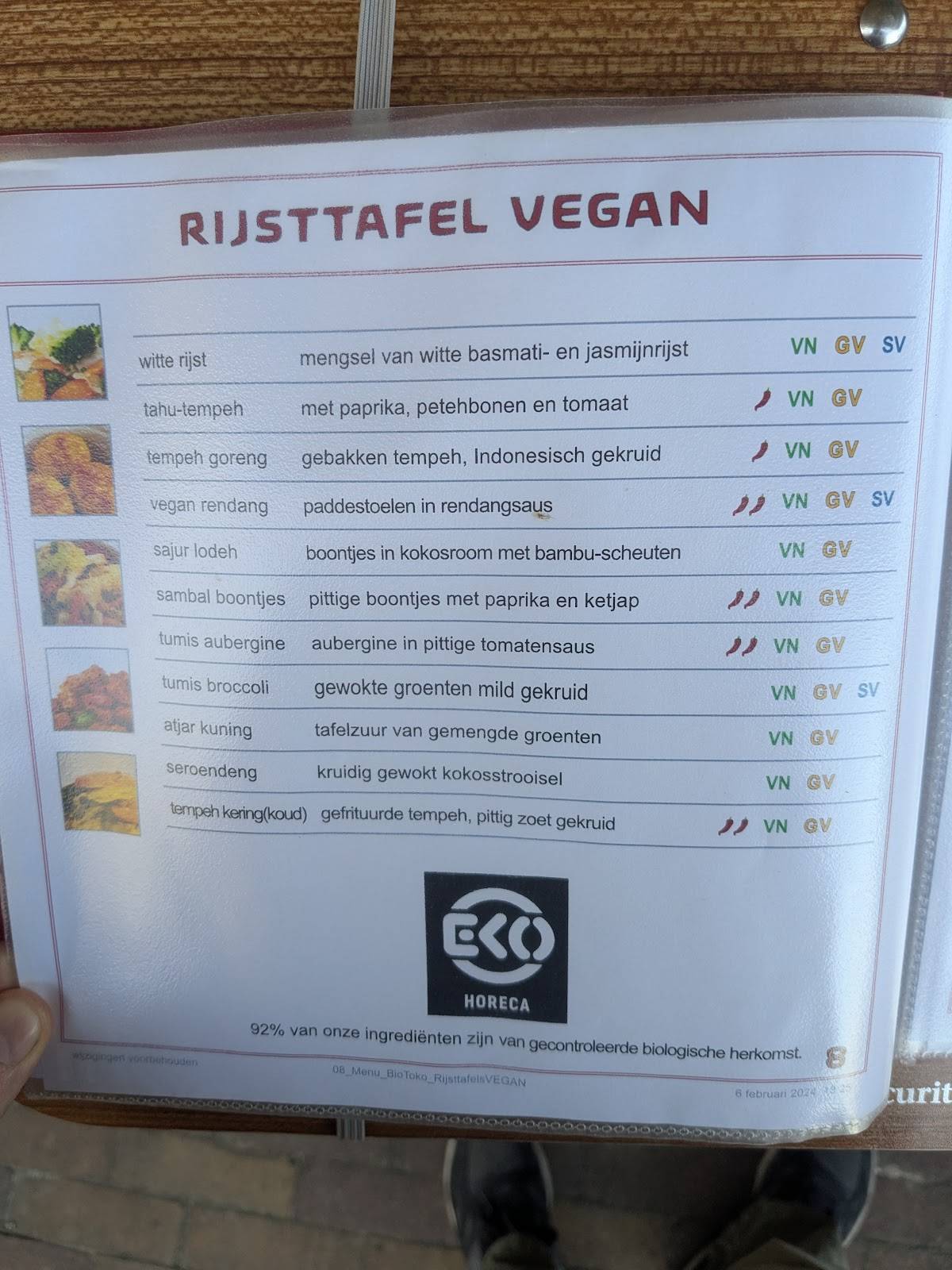 Menu de BioToko - Biologisch-Indonesisch Restaurant