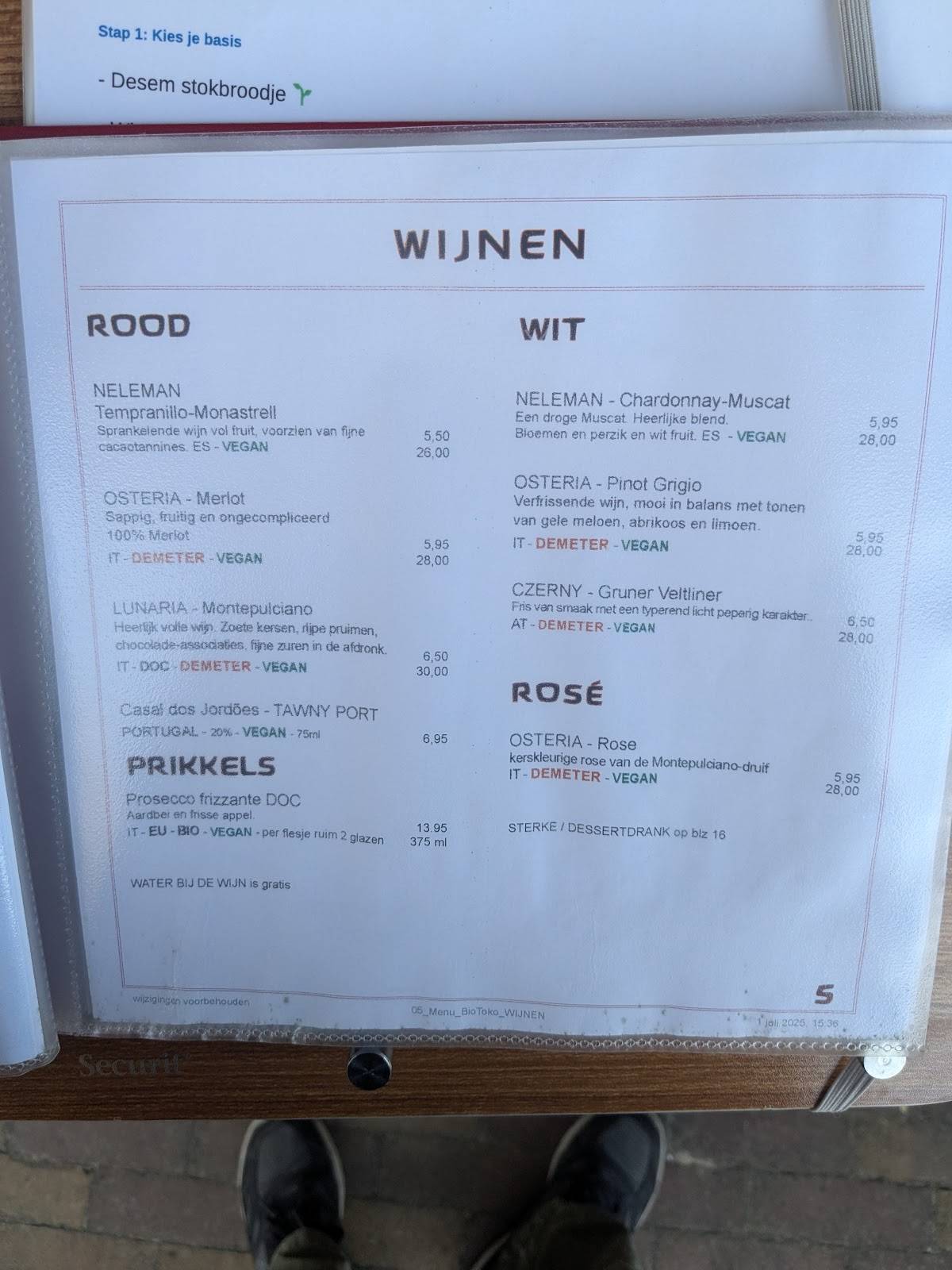 Menu de BioToko - Biologisch-Indonesisch Restaurant