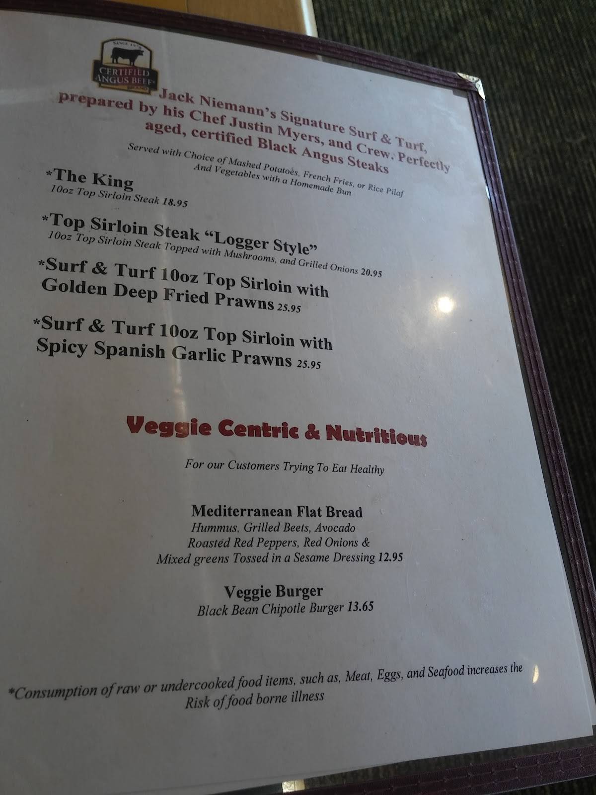 Menu at CJ's Beach House restaurant, Birch Bay