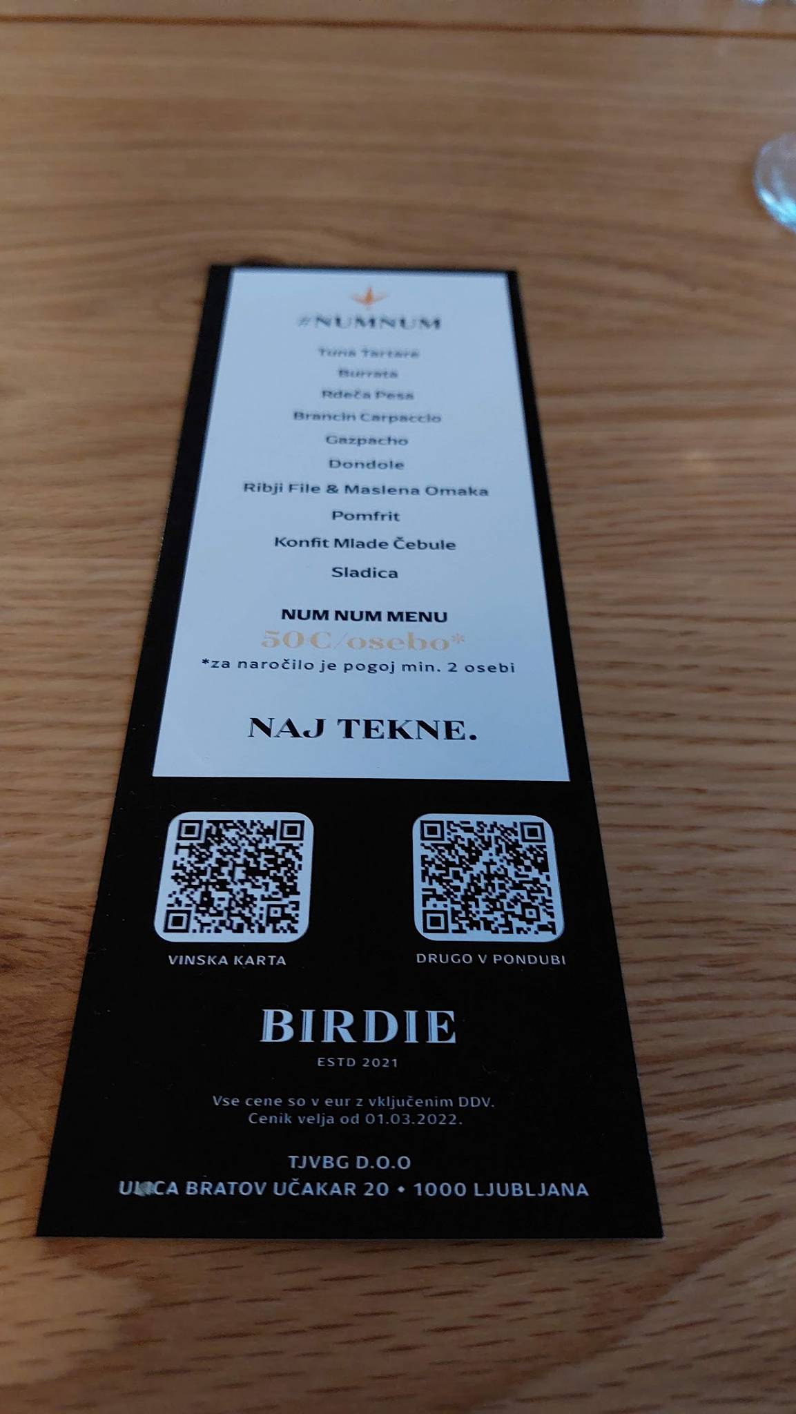 Menu di Birdie Restaurant 