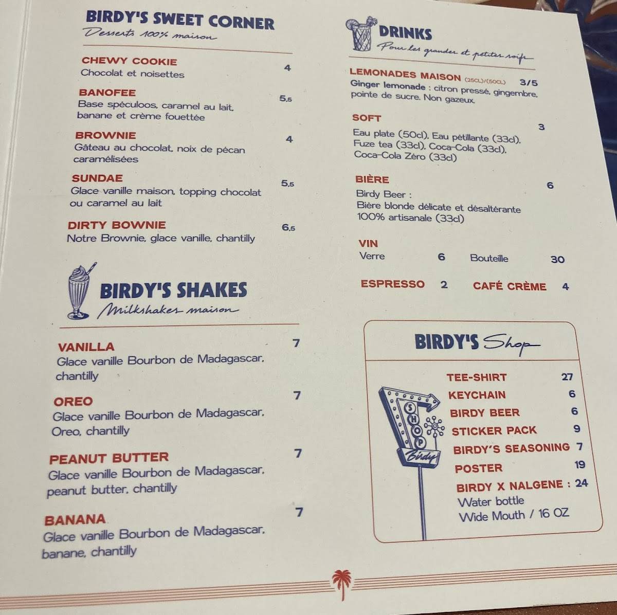 Menu de Birdy
