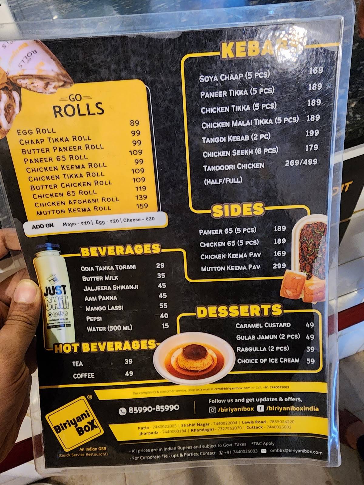 Biriyani Box menu