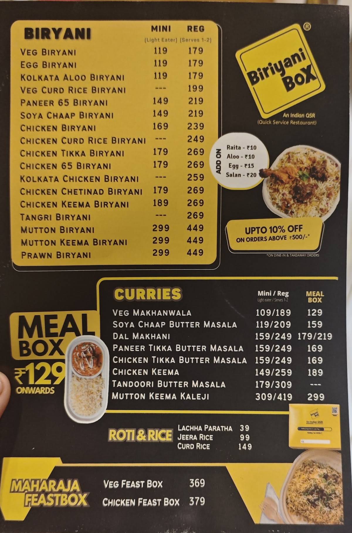 Biriyani Box menu