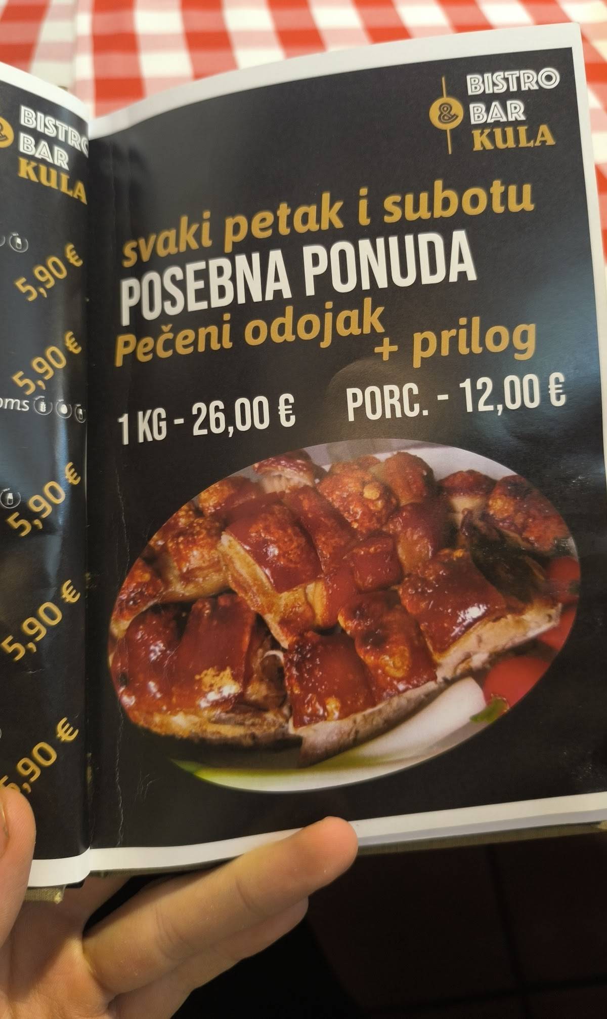 Menu di Bistro Kula Varaždin 