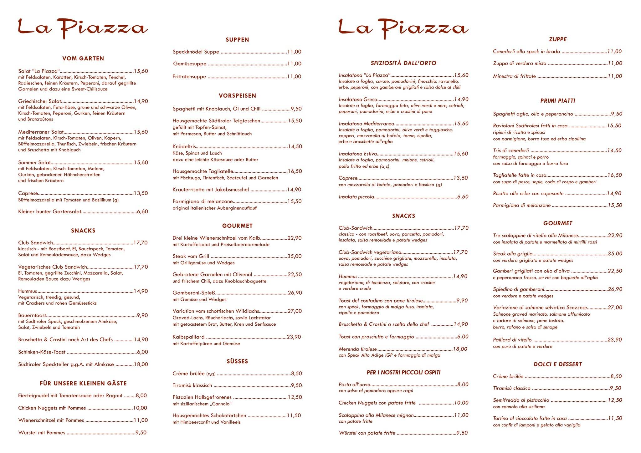 Menu di Bistro La Piazza 