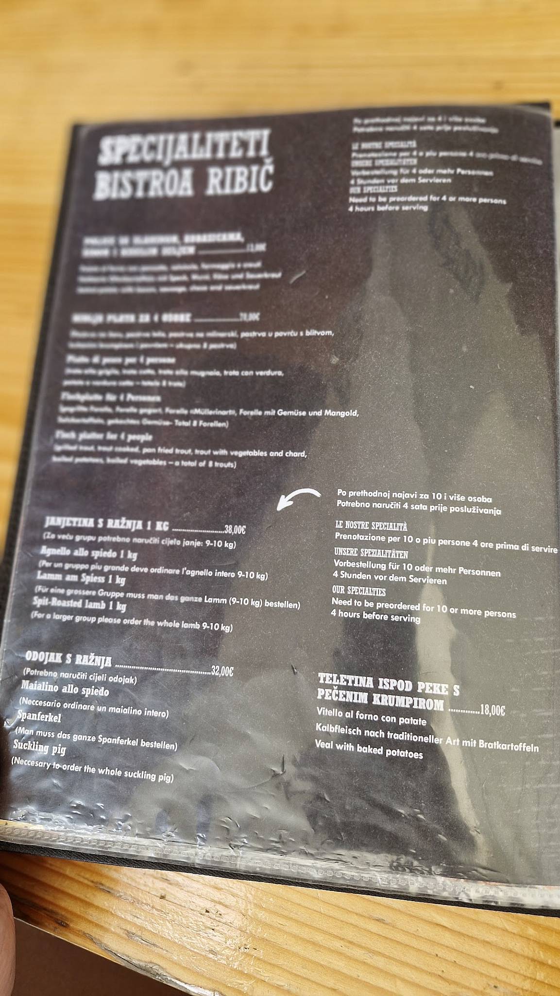 Menu di Bistro Ribič 