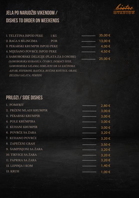 Menu di Bistro Stadion 