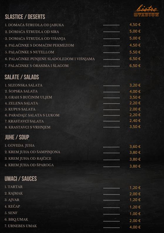 Menu di Bistro Stadion 