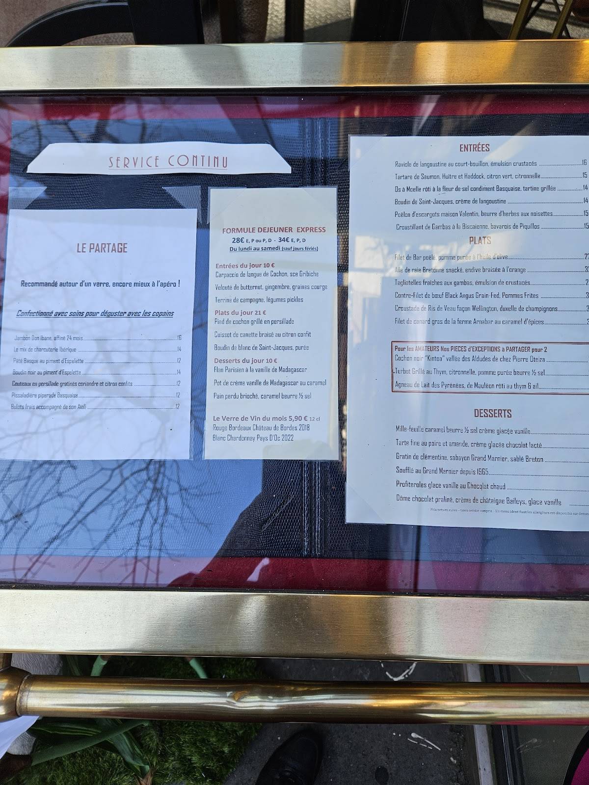 Menu de Bistrot Chic
