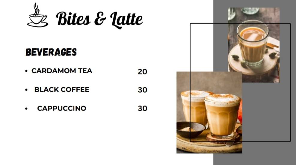 Bites and Latte menu