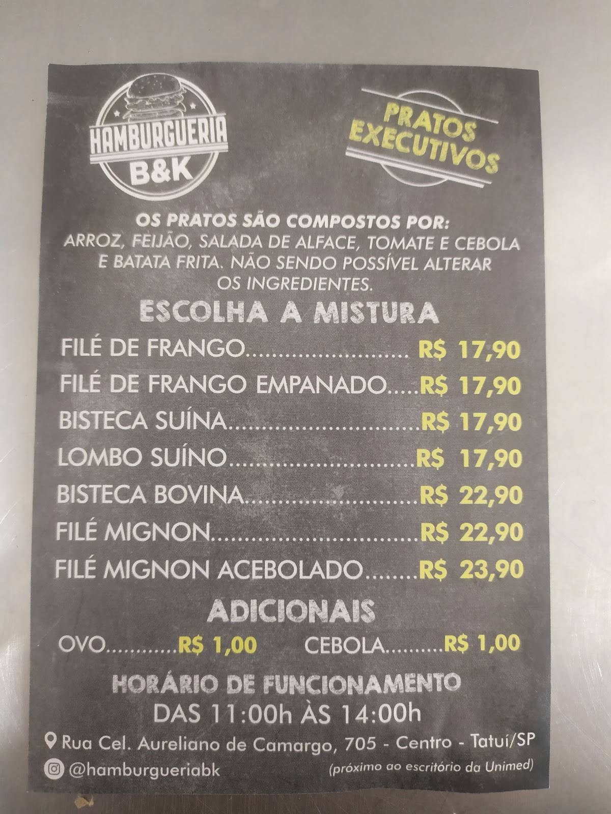 Bk hamburgeria cardápio