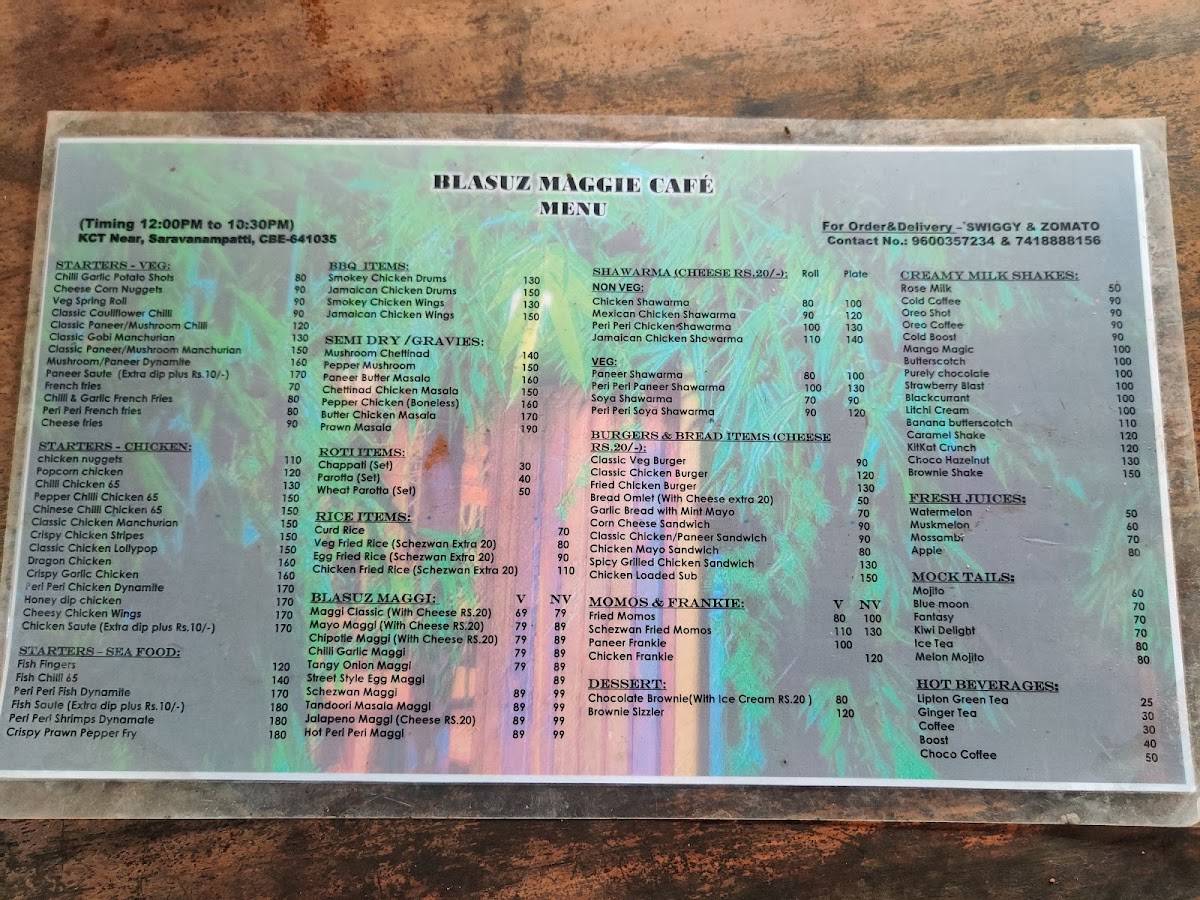 Blasuz Maggie cafe menu