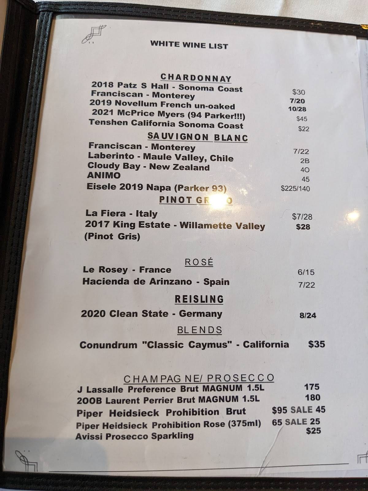Menu at Blue Water Bay restaurant, Melrose