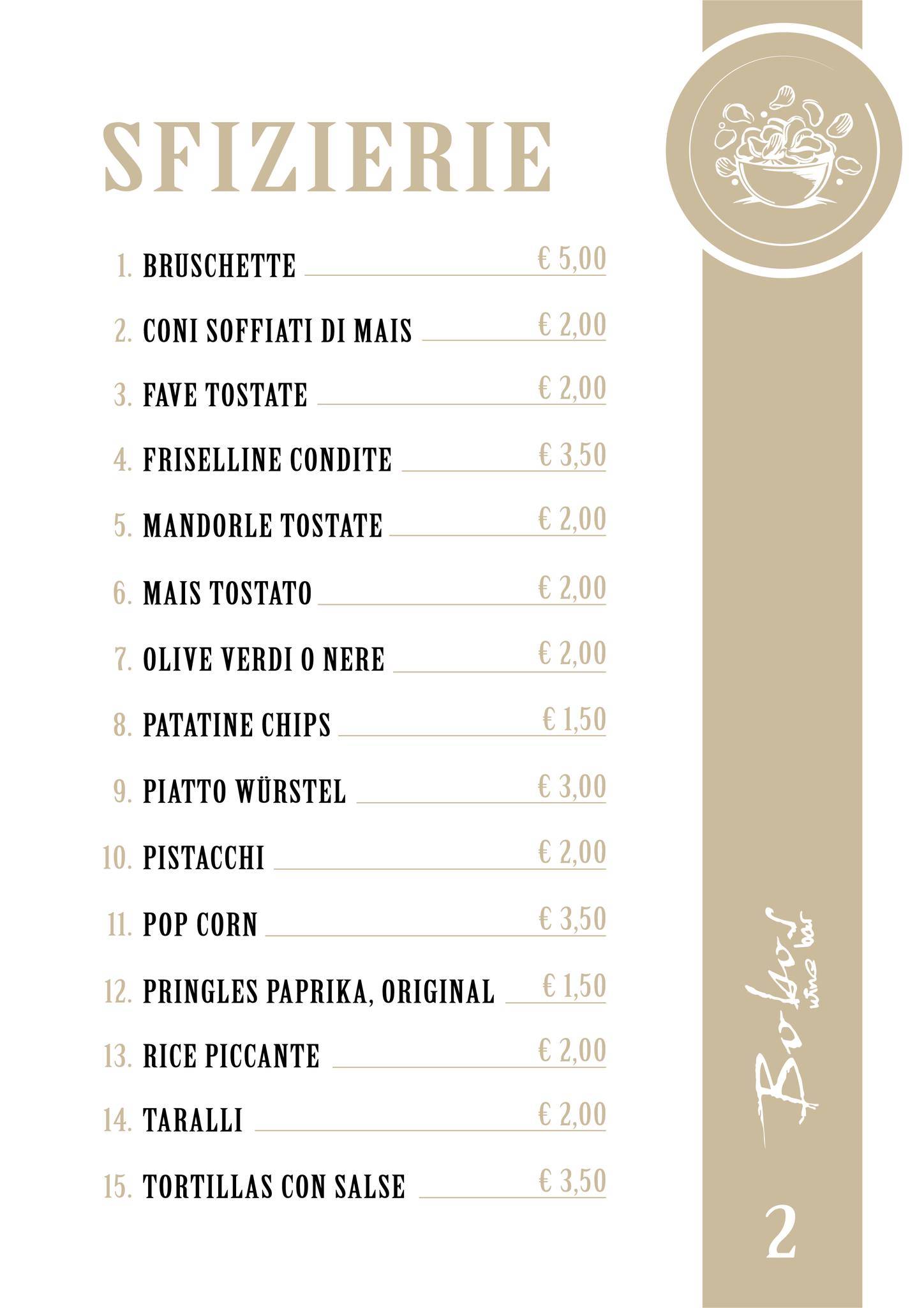 Menu di Bobos Wine Bar 