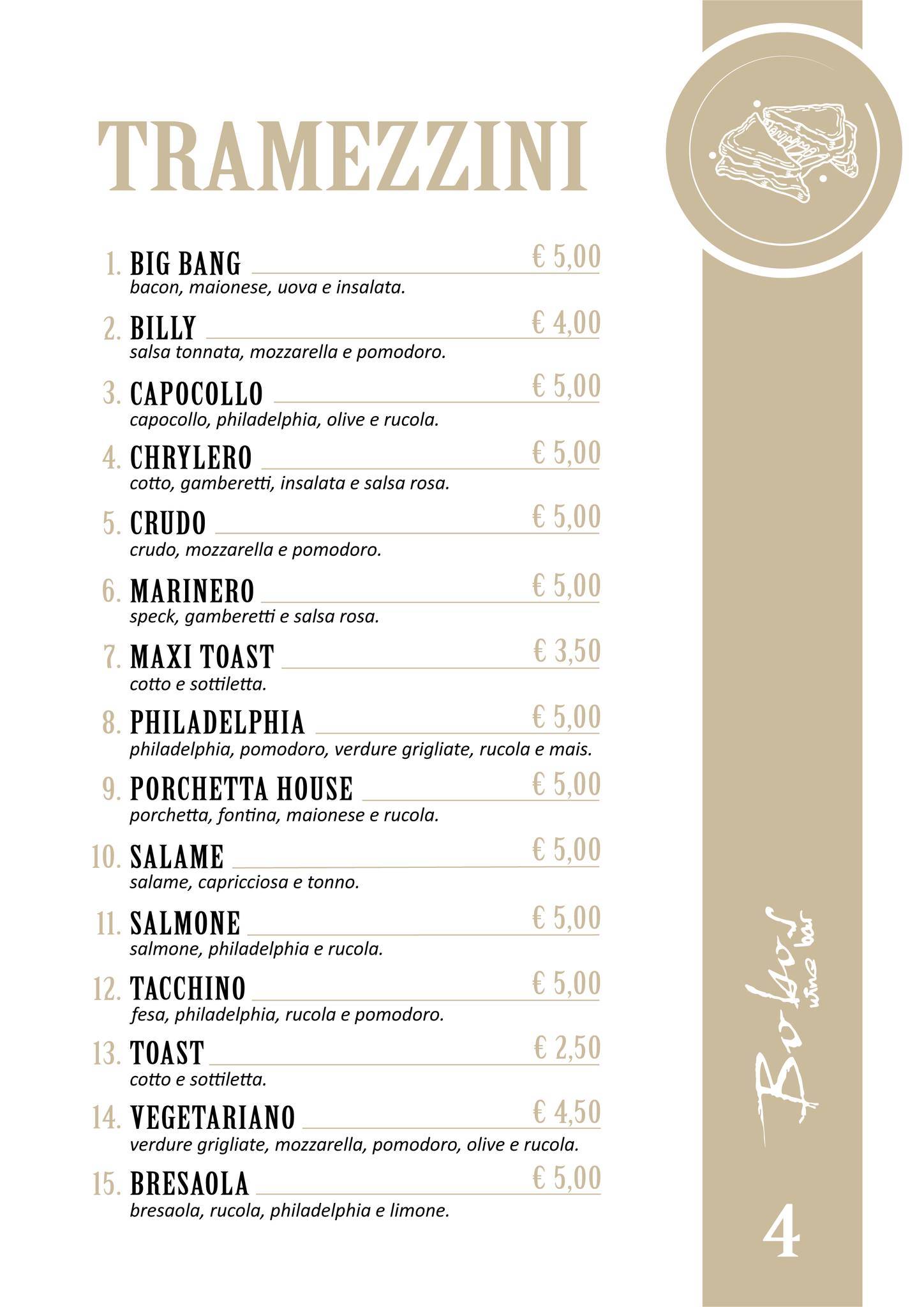 Menu di Bobos Wine Bar 