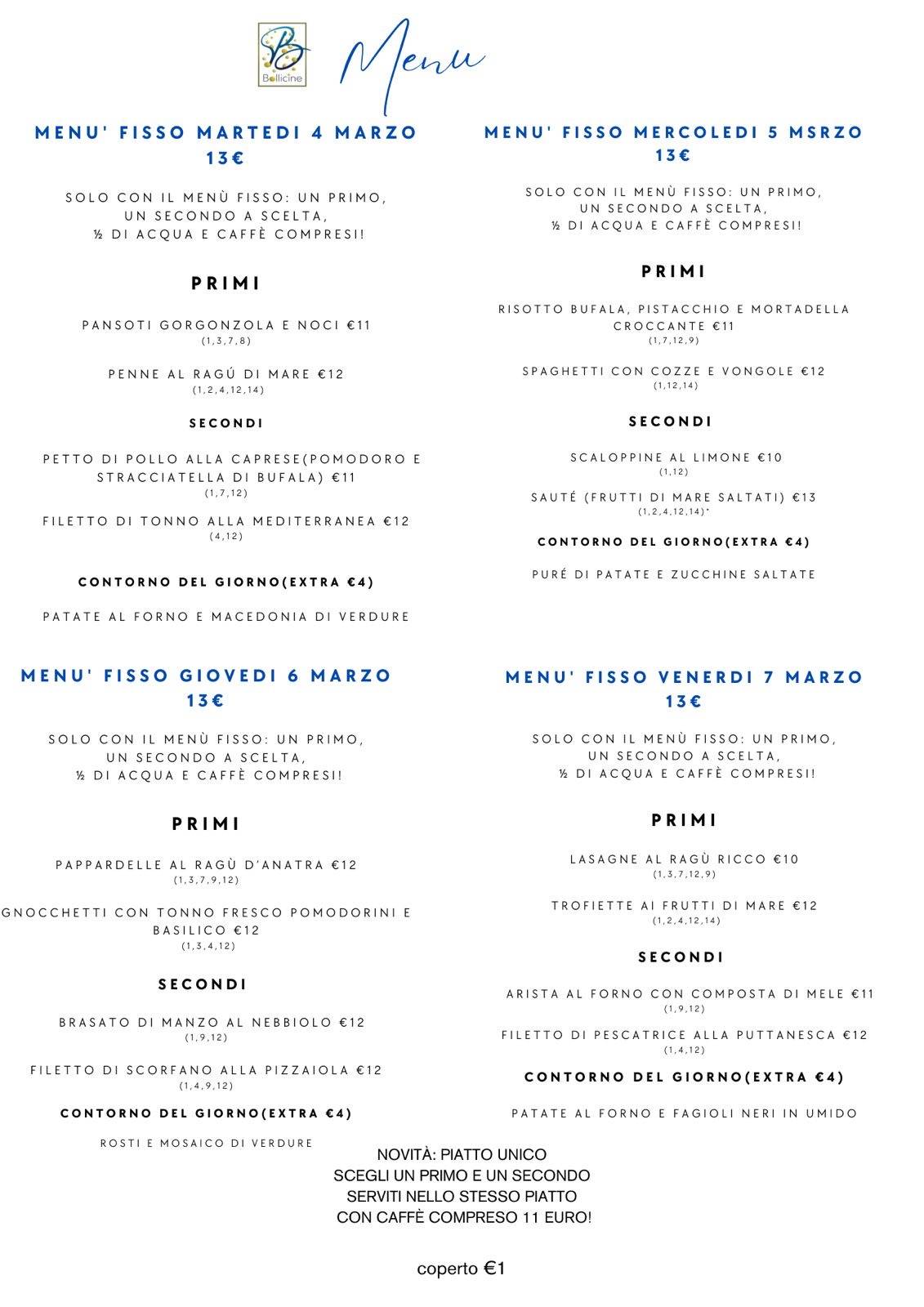 Menu di Bollicine Ristorante Ligure di Pesce fresco 