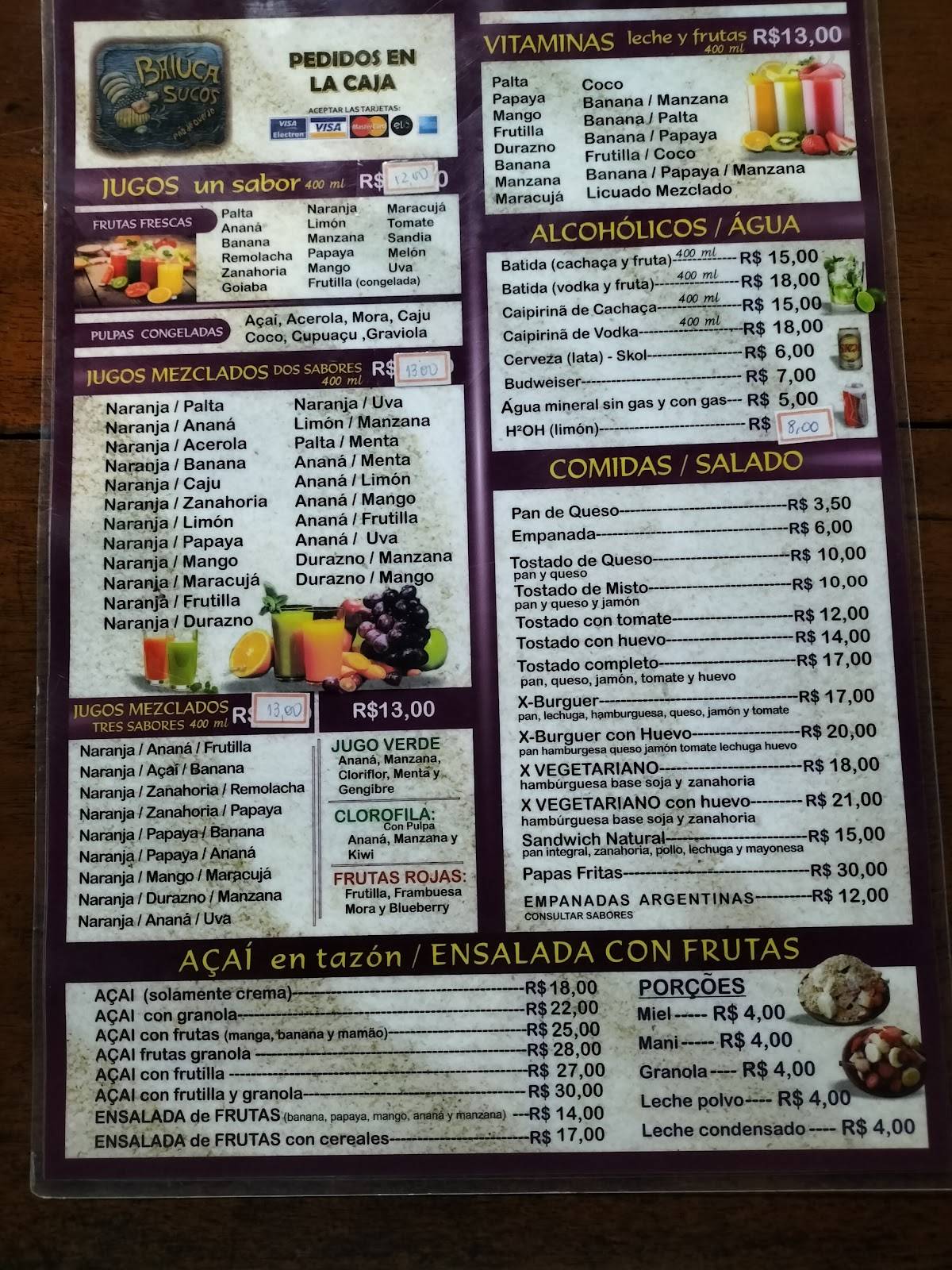 Baiúca Sucos cardápio