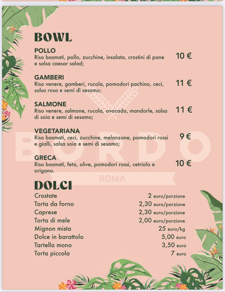 Menu di Bordo Roma 