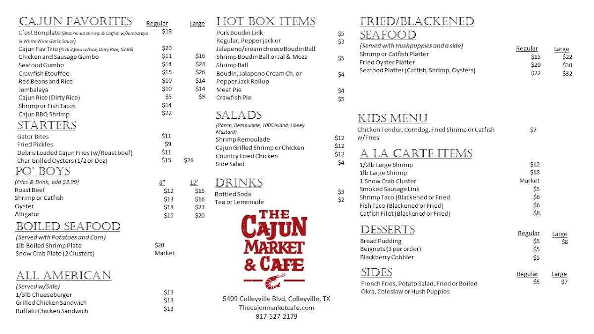 Menu at THE Cajun Market at Bourbon Street Bar & Grill, Bedford