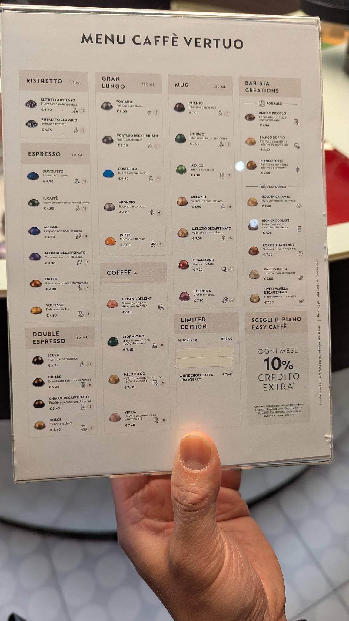 Menu di Boutique Nespresso Roma Frattina 