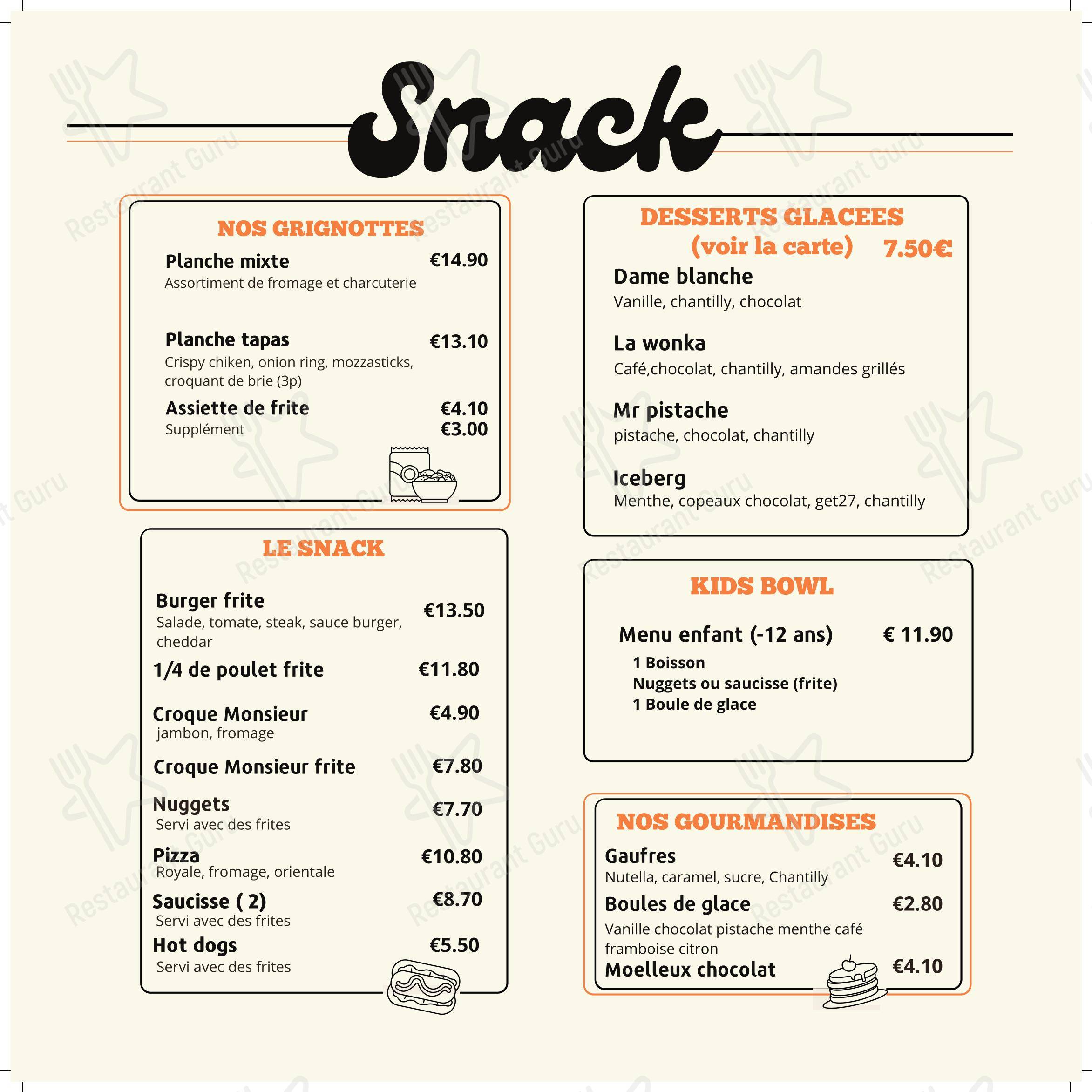 Menu pour Bowling de Rouen - Menu