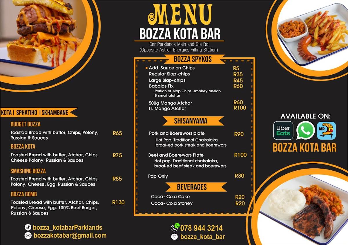 Speisekarte von Bozza Kota Bar, Kapstadt