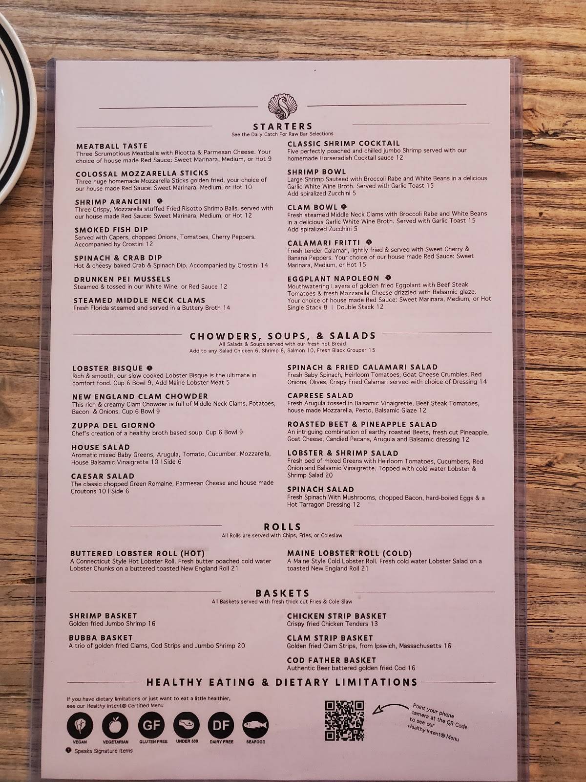 Menu at Speaks Clam Bar Italian & Seafood Lakewood Ranch, Lakewood