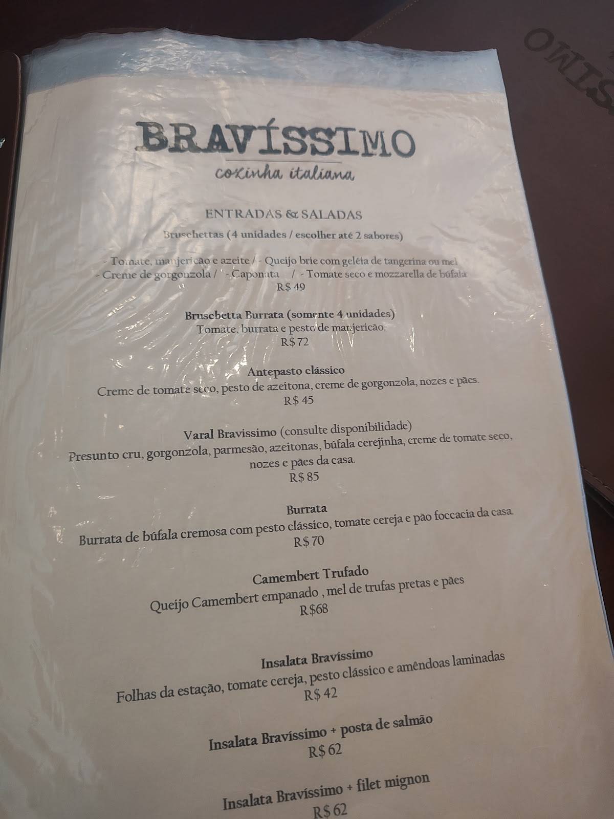 Bravissimo cardápio