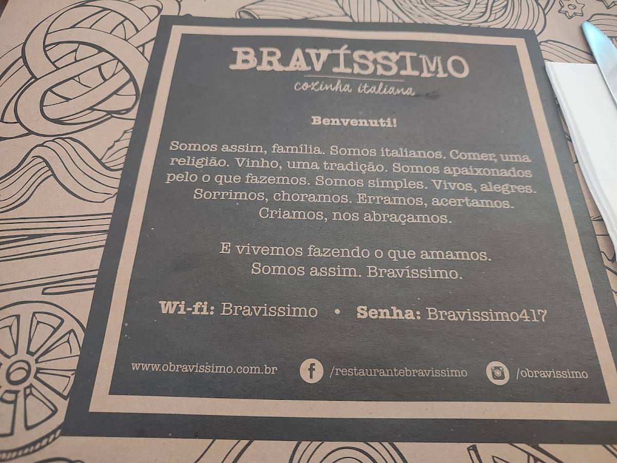 Bravissimo cardápio
