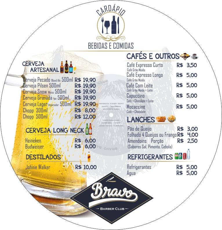 Bravo Barbearia Gramado cardápio