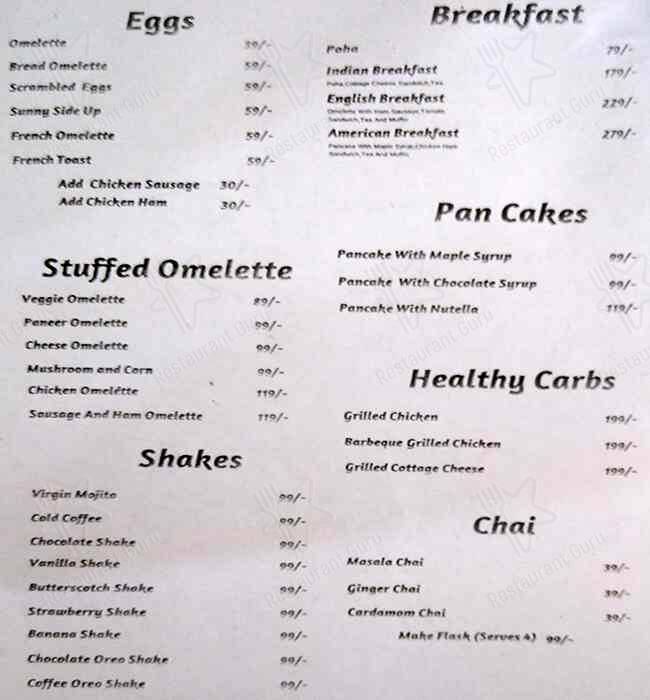 Breakfast In Bed menu