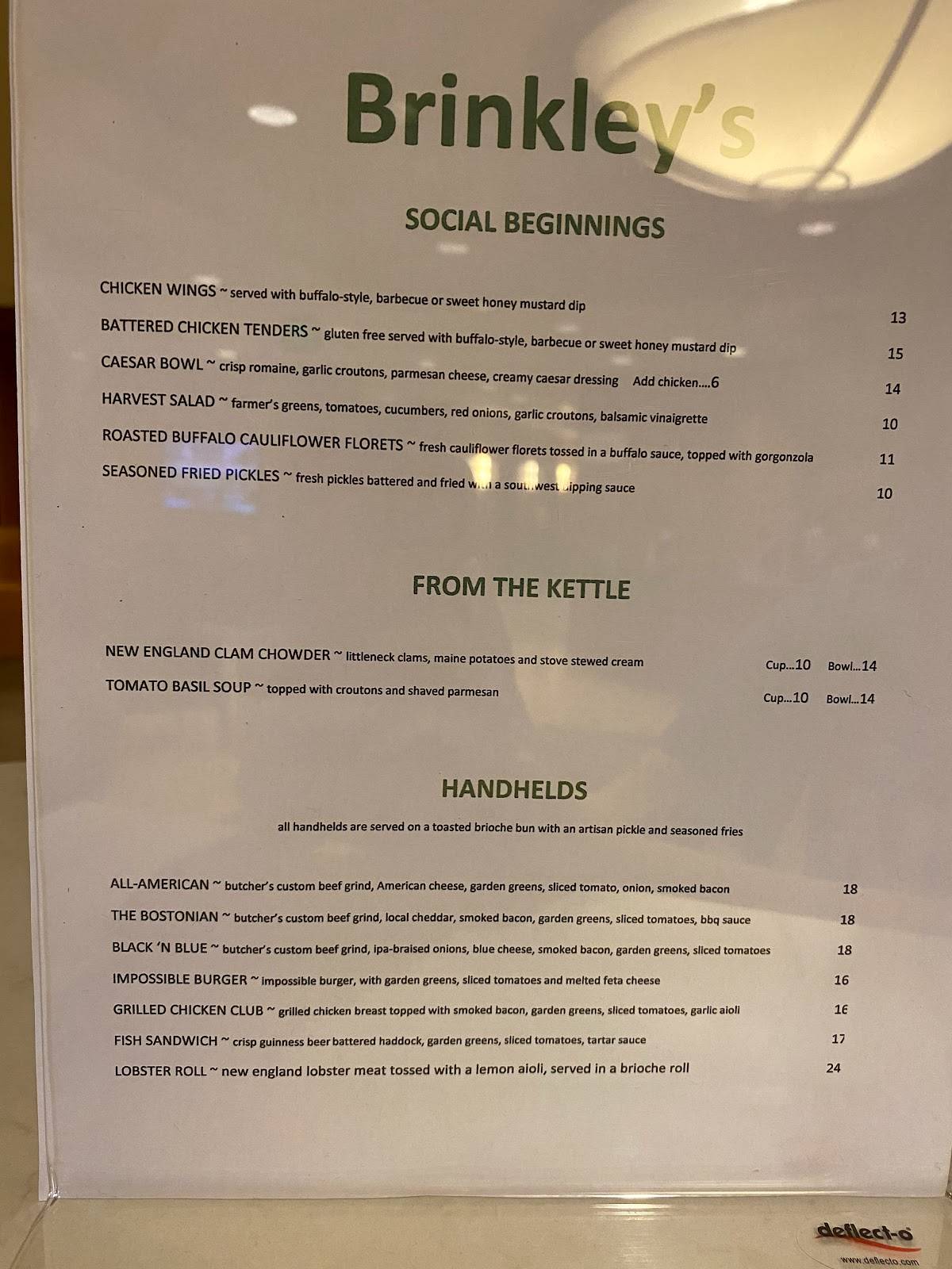 Brinkleys Restaurant & Pub menu