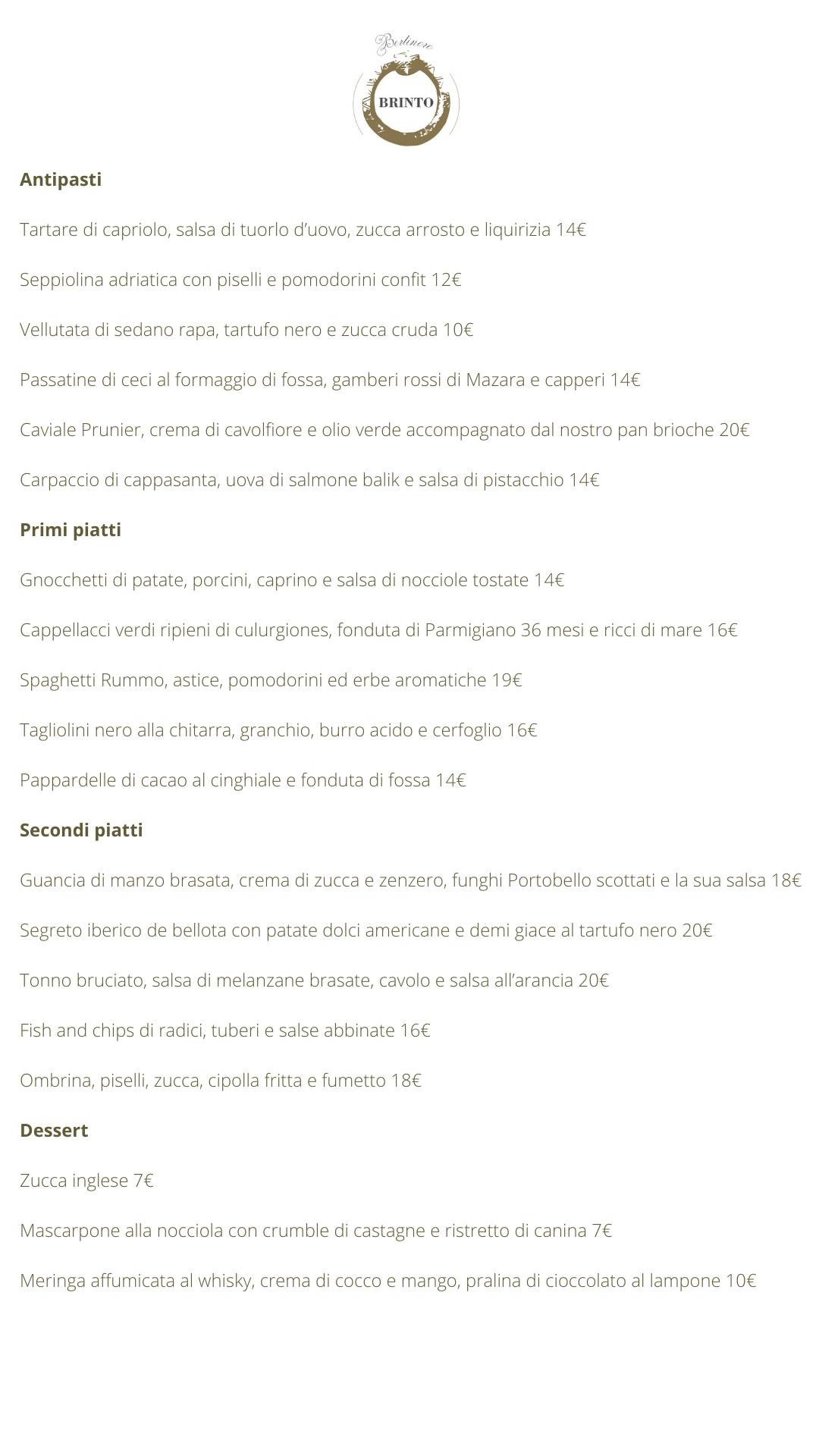 Menu di Brinto 