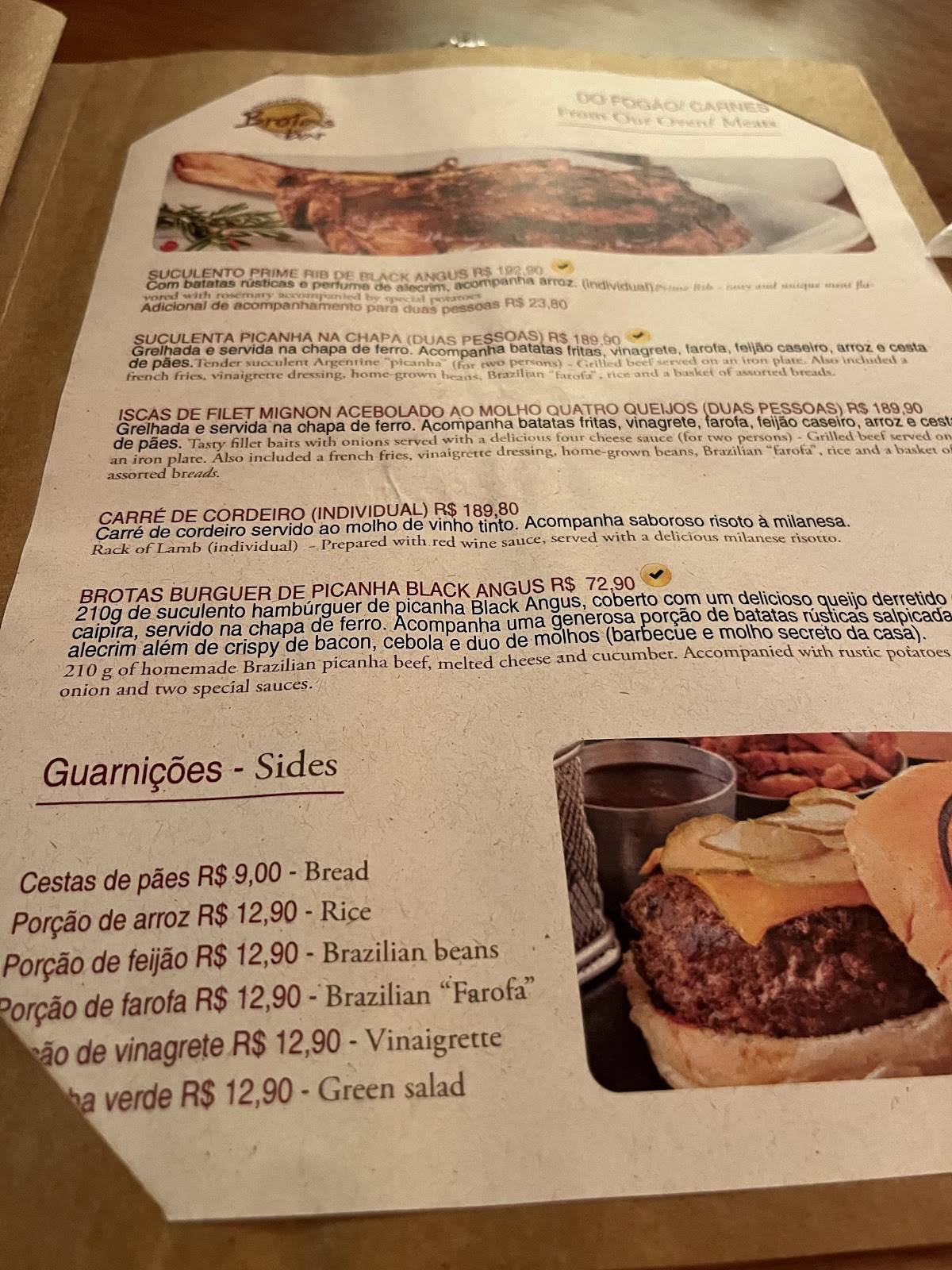 Brotas Bar cardápio