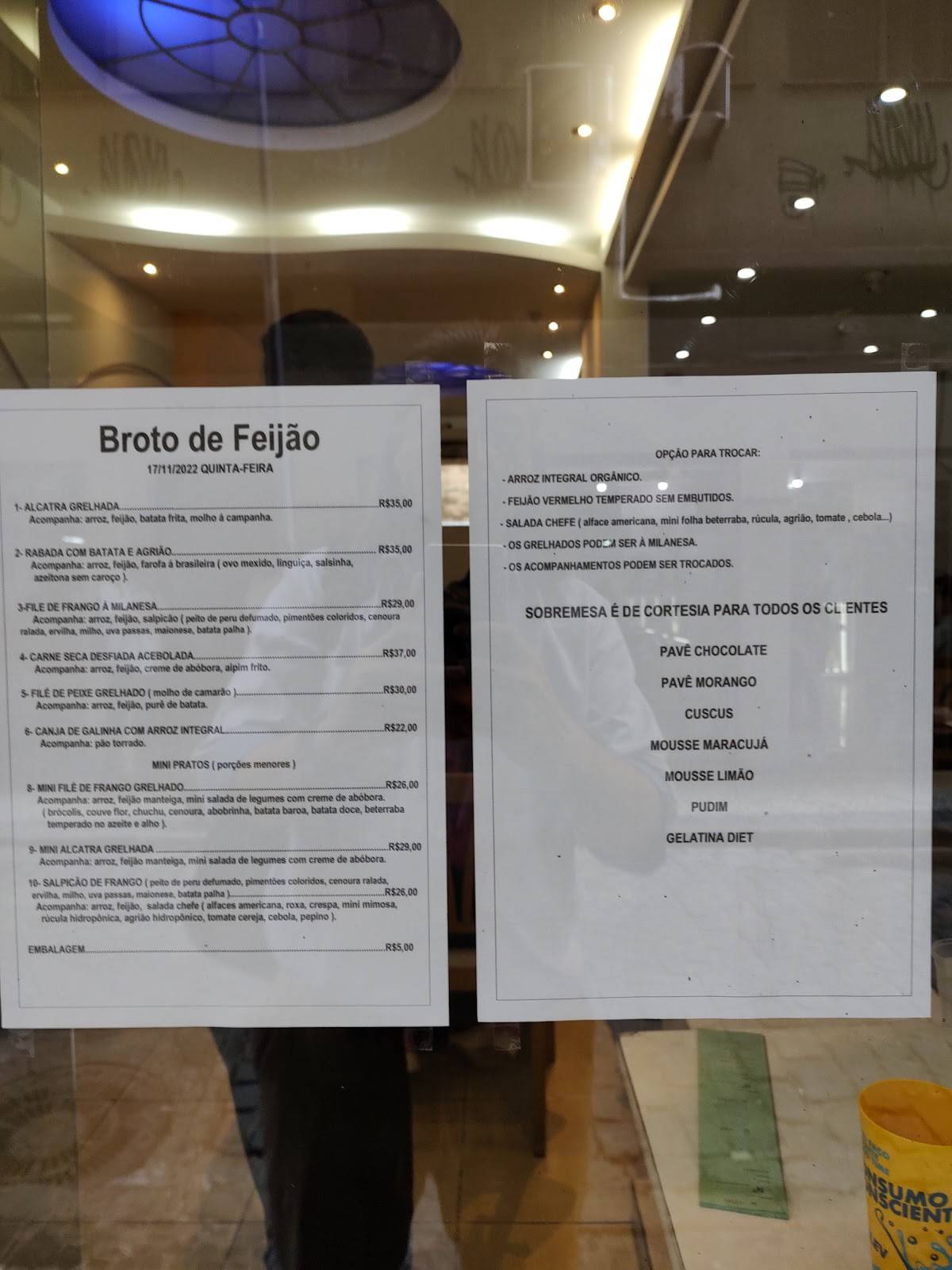 Broto de Feijão cardápio