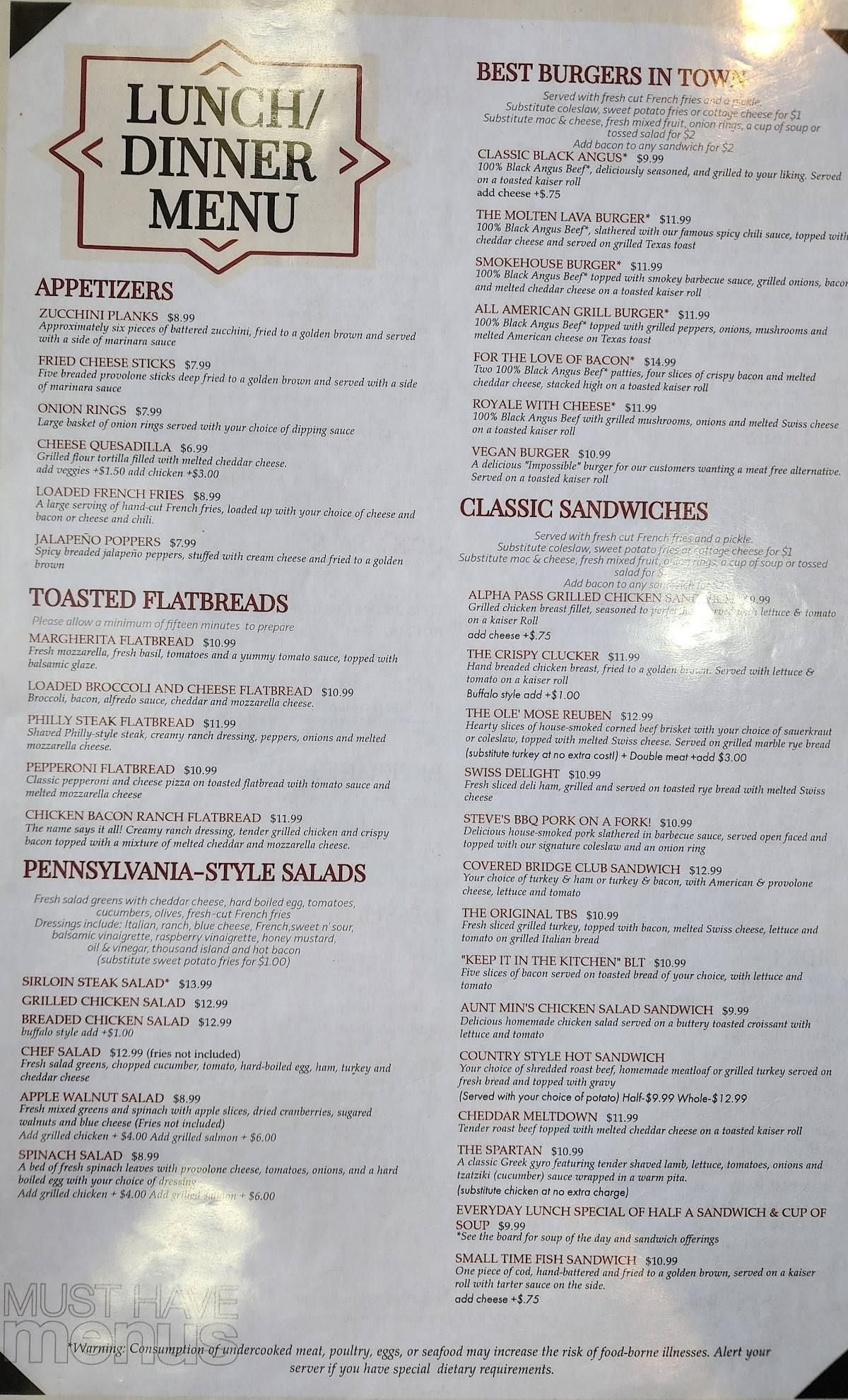 Menu at Brown's Country Kitchen restaurant, Portersville