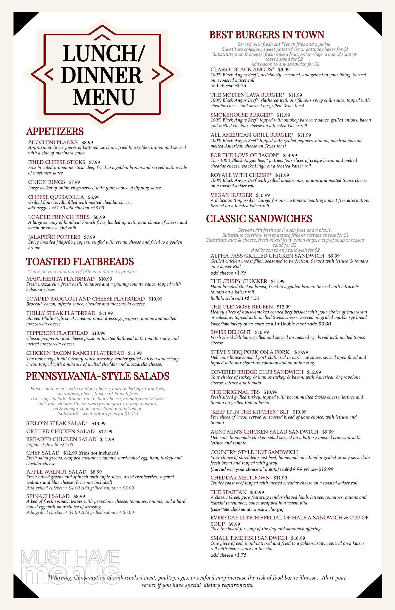 Menu at Brown's Country Kitchen restaurant, Portersville